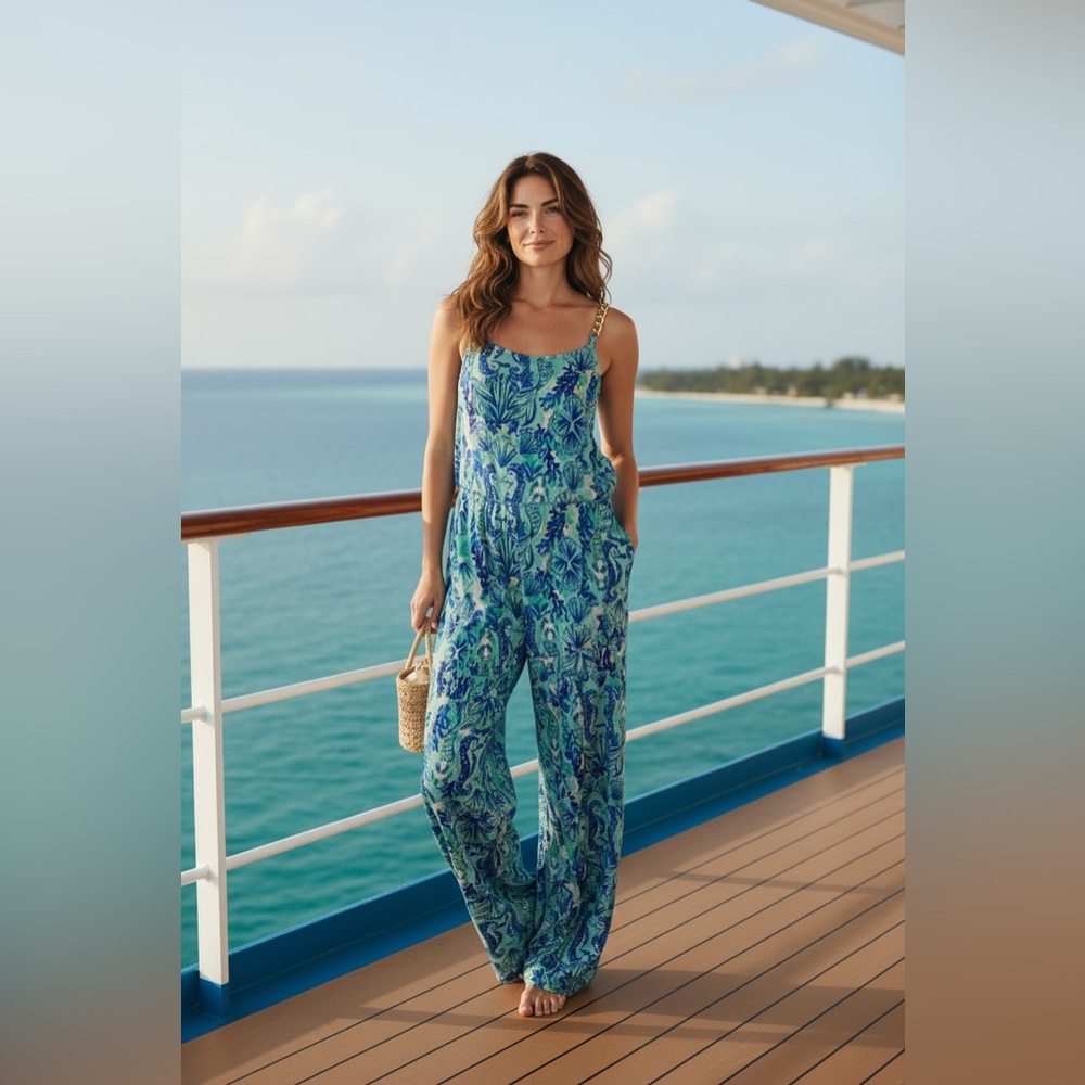 Lilly Pulitzer Blue Maxi Dress with Tropical Pattern